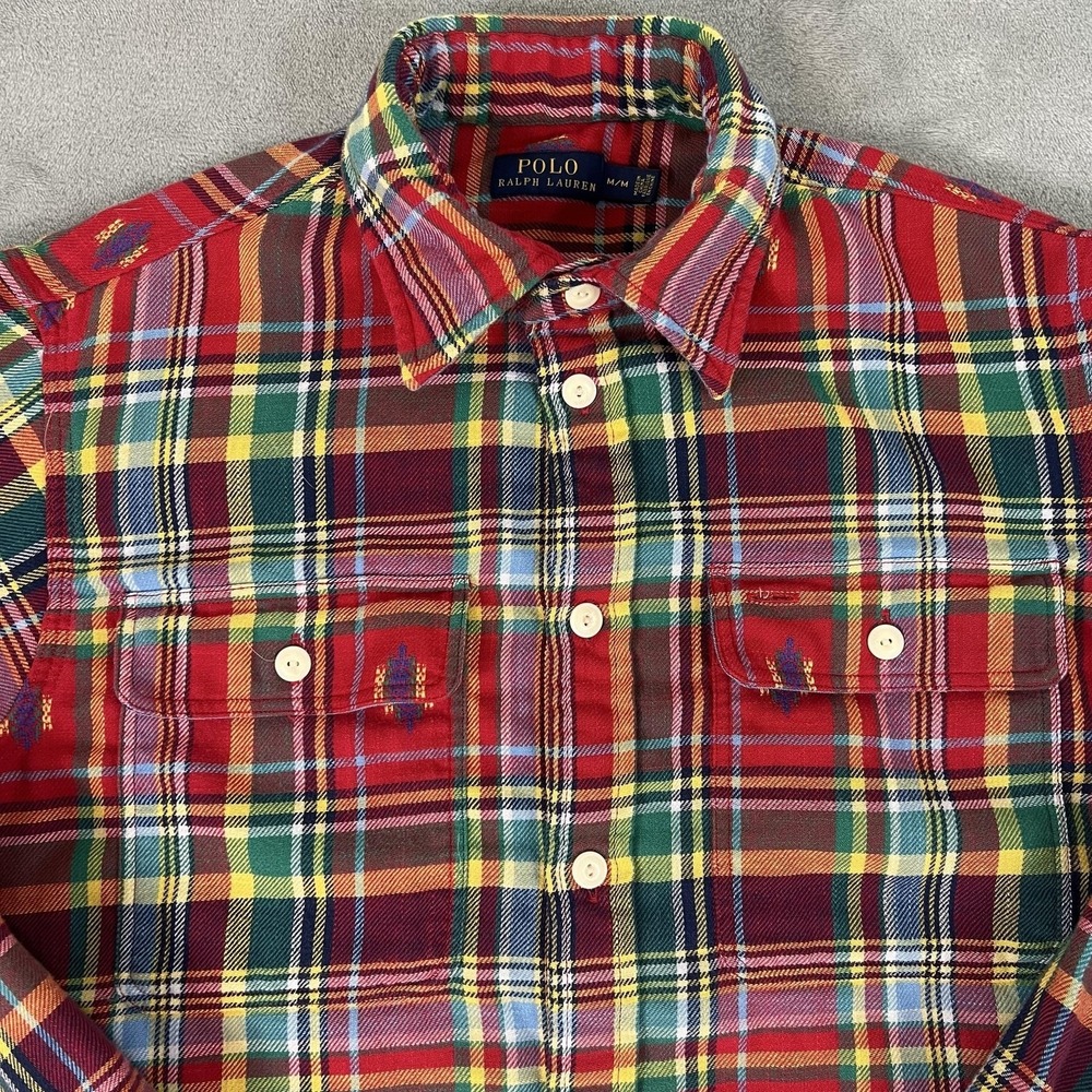 Polo Ralph Lauren Shirt Mens Medium Red Plaid Navajo Aztec Flannel Lined
